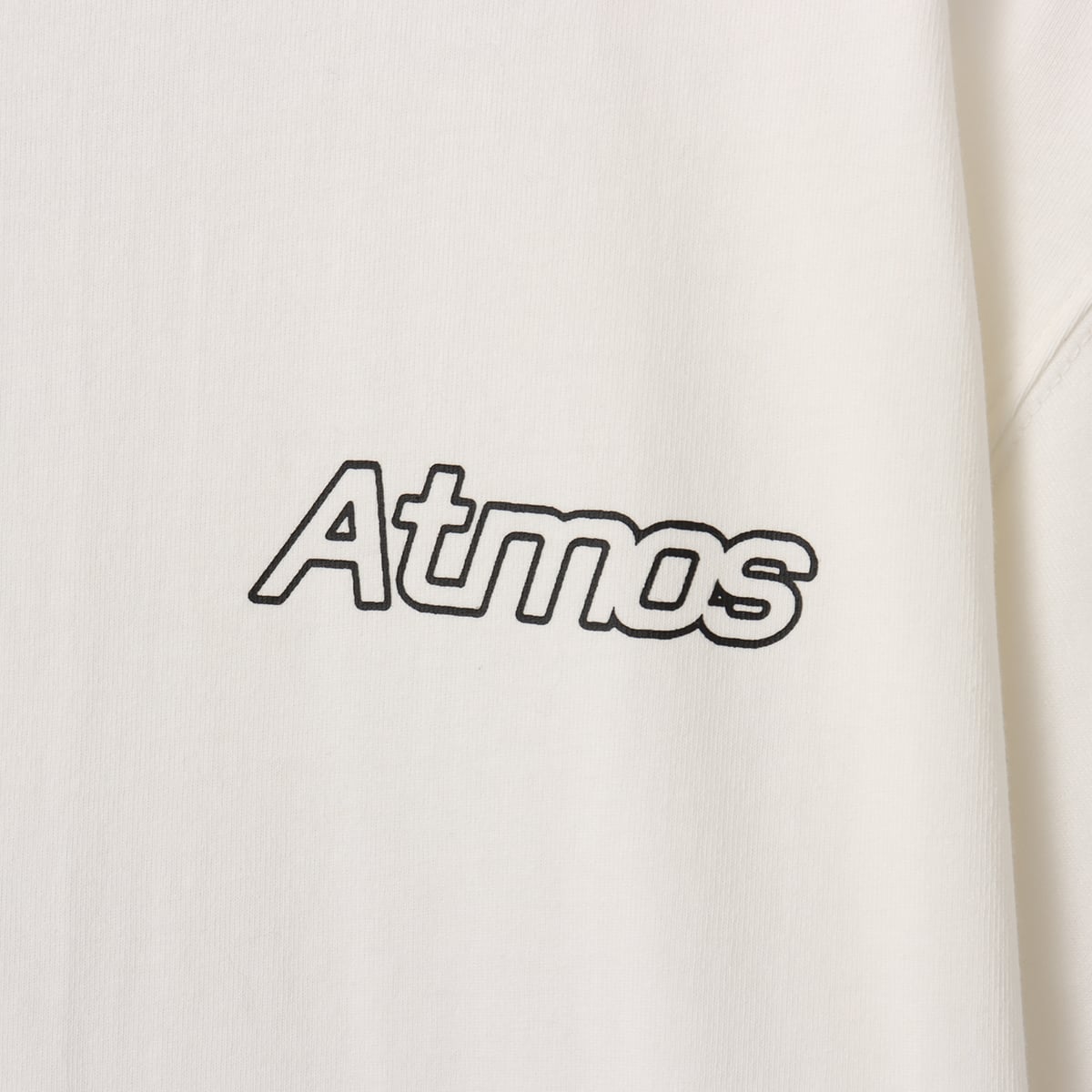 Short-sleeved cotton T-shirt with rubber atmos logo on chest and large foam-printed logo on the back