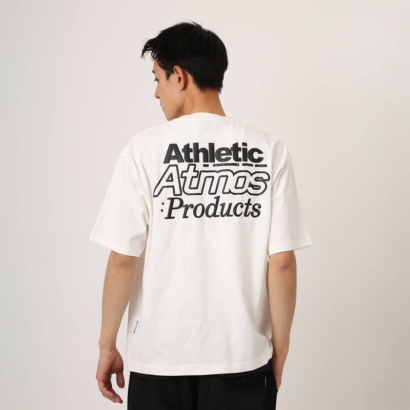 Short-sleeved cotton T-shirt with rubber atmos logo on chest and large foam-printed logo on the back