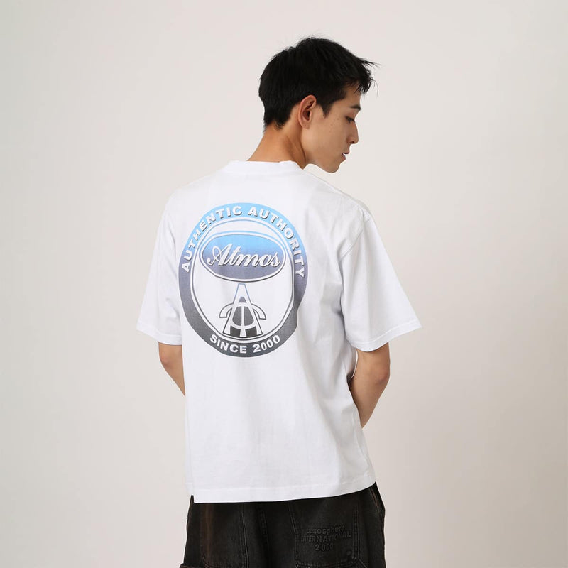 Short-sleeve cotton T-shirt with faded front and back motif and vintage-style one-wash finish.