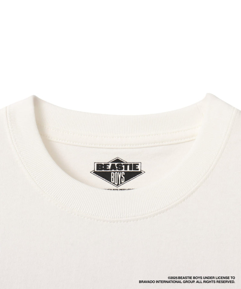 atmos x Beastie Boys short-sleeve T-shirt with Licensed to Ill Tour flyer graphics and Eric Haze’s iconic logo.