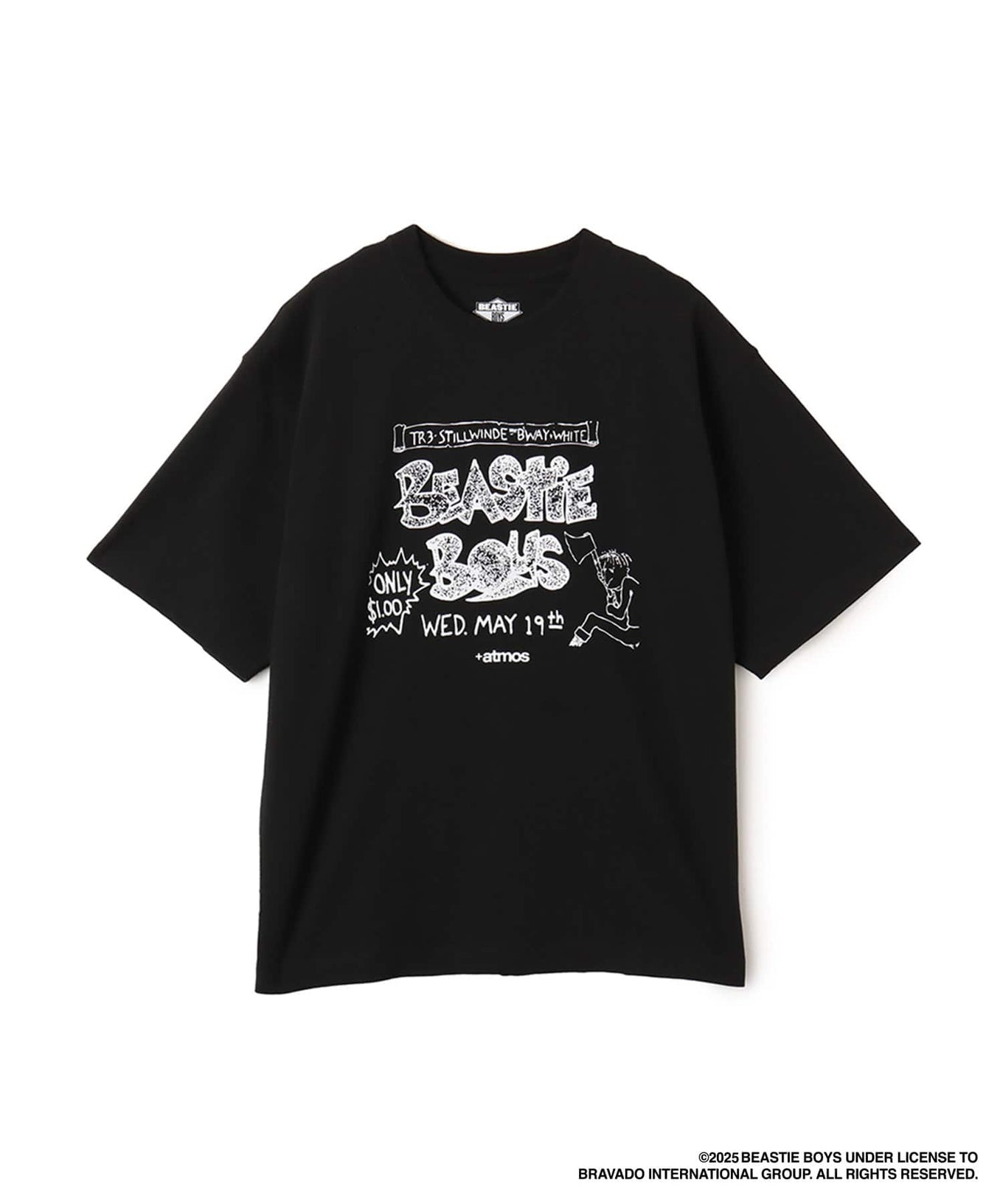 atmos x Beastie Boys T-shirt with early hardcore punk flyer graphic and colored body design.