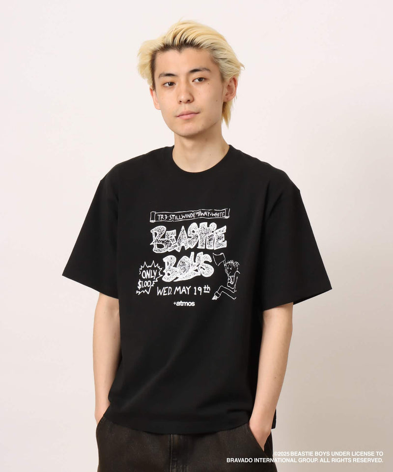 atmos x Beastie Boys T-shirt with early hardcore punk flyer graphic and colored body design.