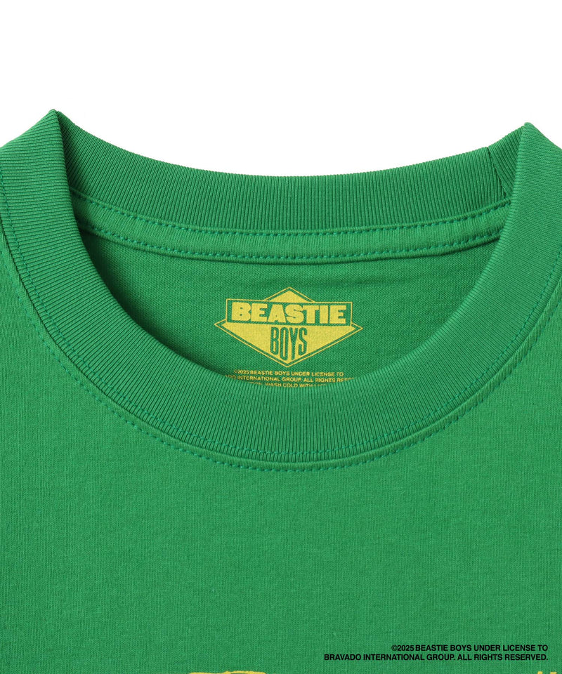 atmos x Beastie Boys T-shirt with early hardcore punk flyer graphic and colored body design.
