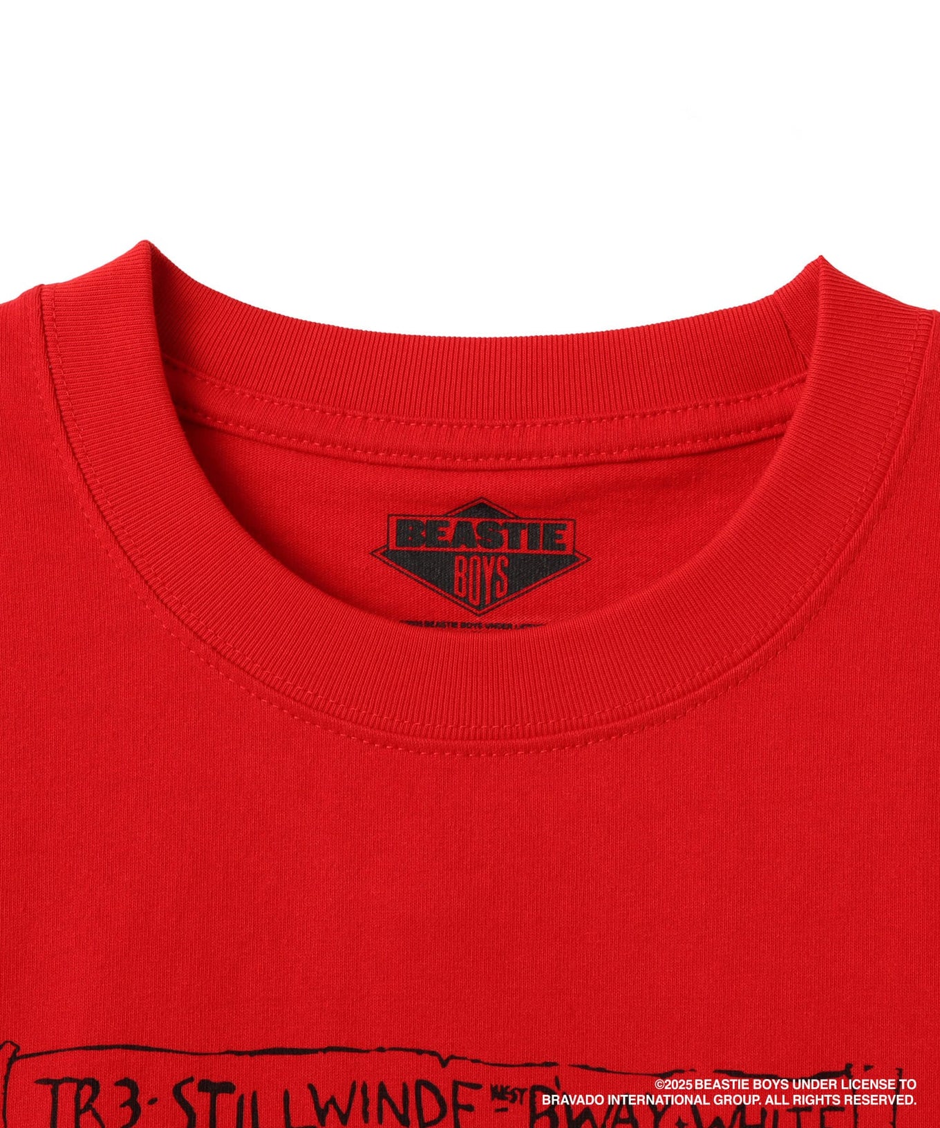 atmos x Beastie Boys T-shirt with early hardcore punk flyer graphic and colored body design.