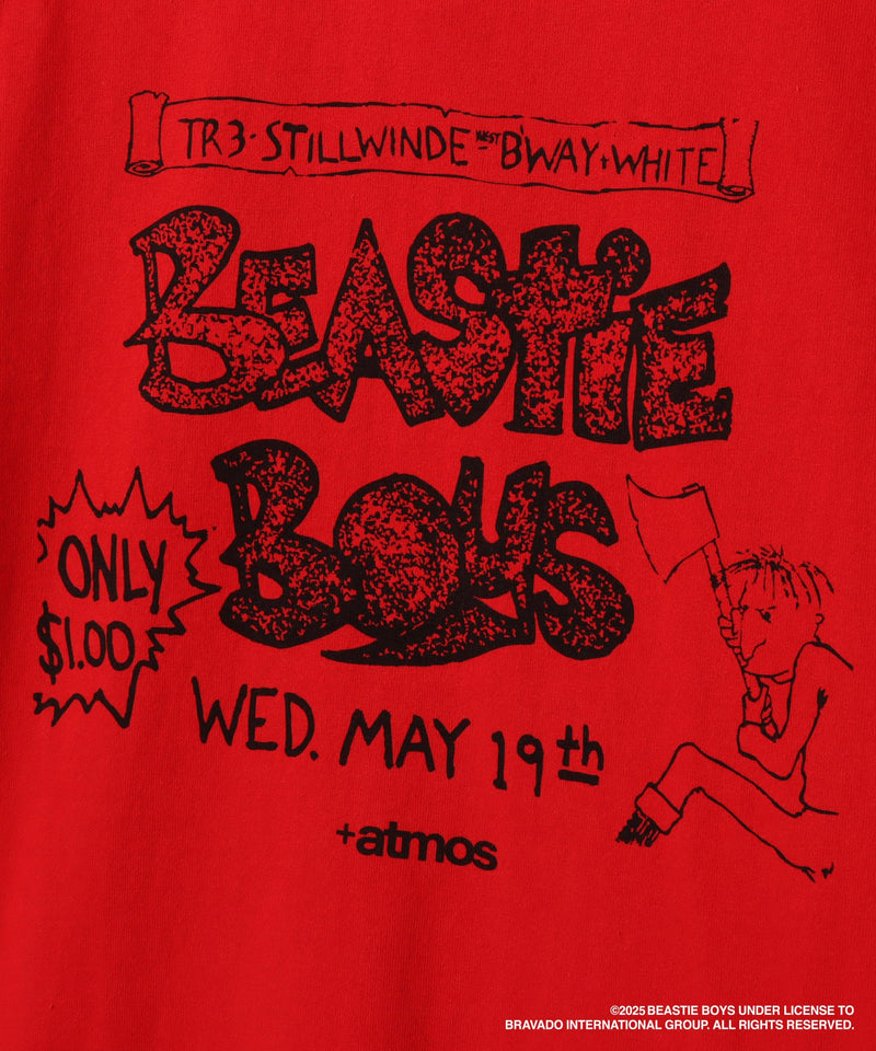 atmos x Beastie Boys T-shirt with early hardcore punk flyer graphic and colored body design.