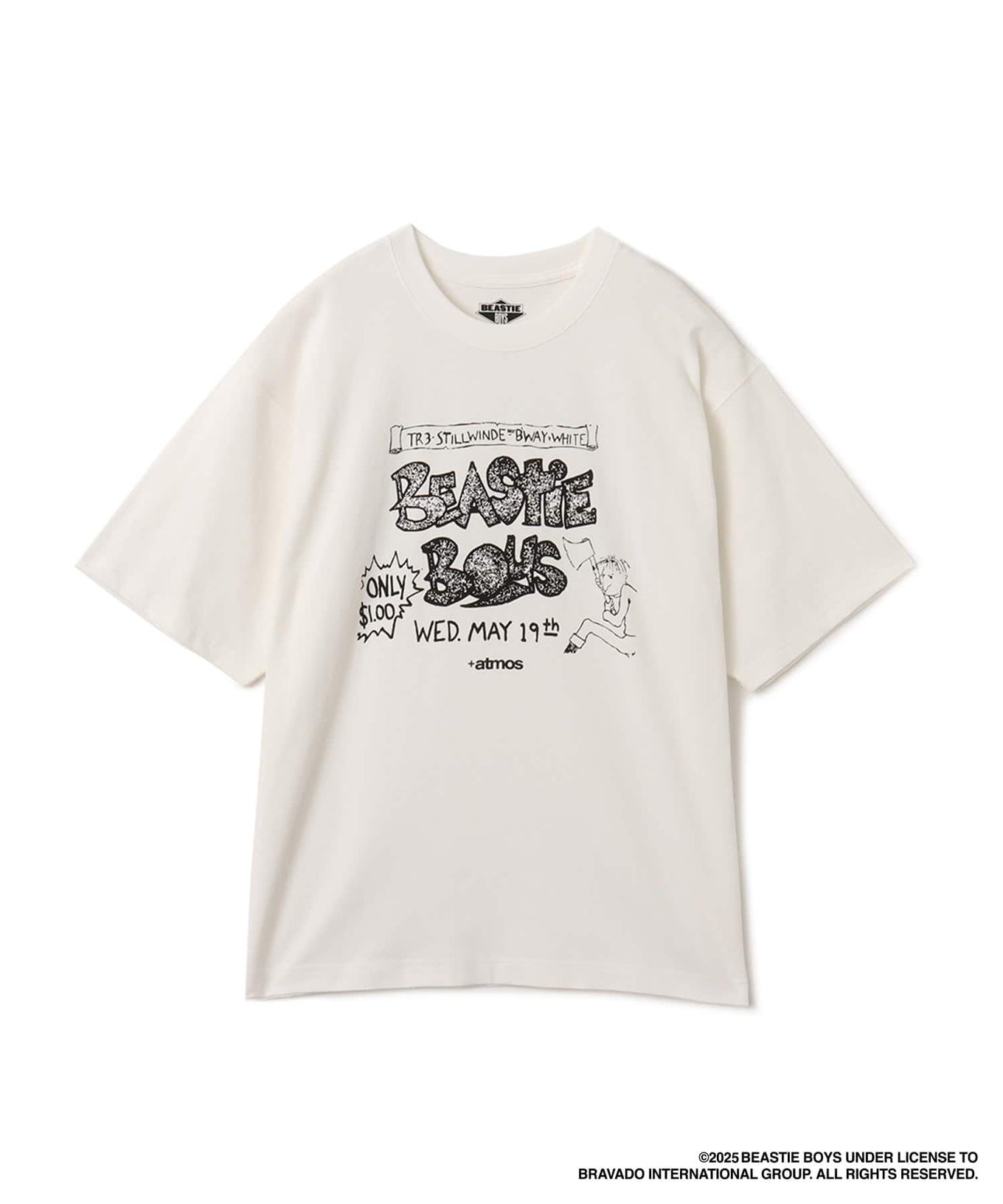 atmos x Beastie Boys T-shirt with early hardcore punk flyer graphic and colored body design.