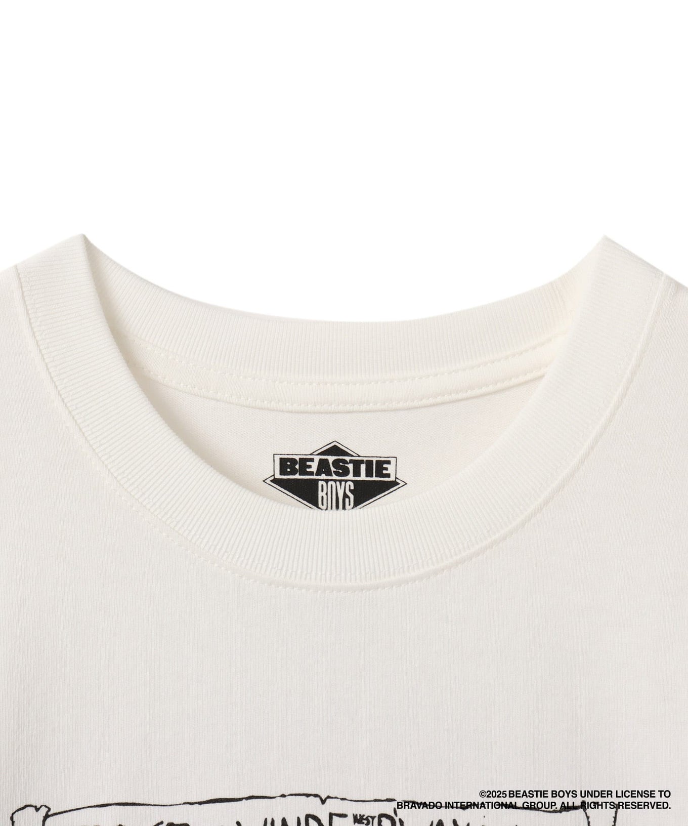 atmos x Beastie Boys T-shirt with early hardcore punk flyer graphic and colored body design.