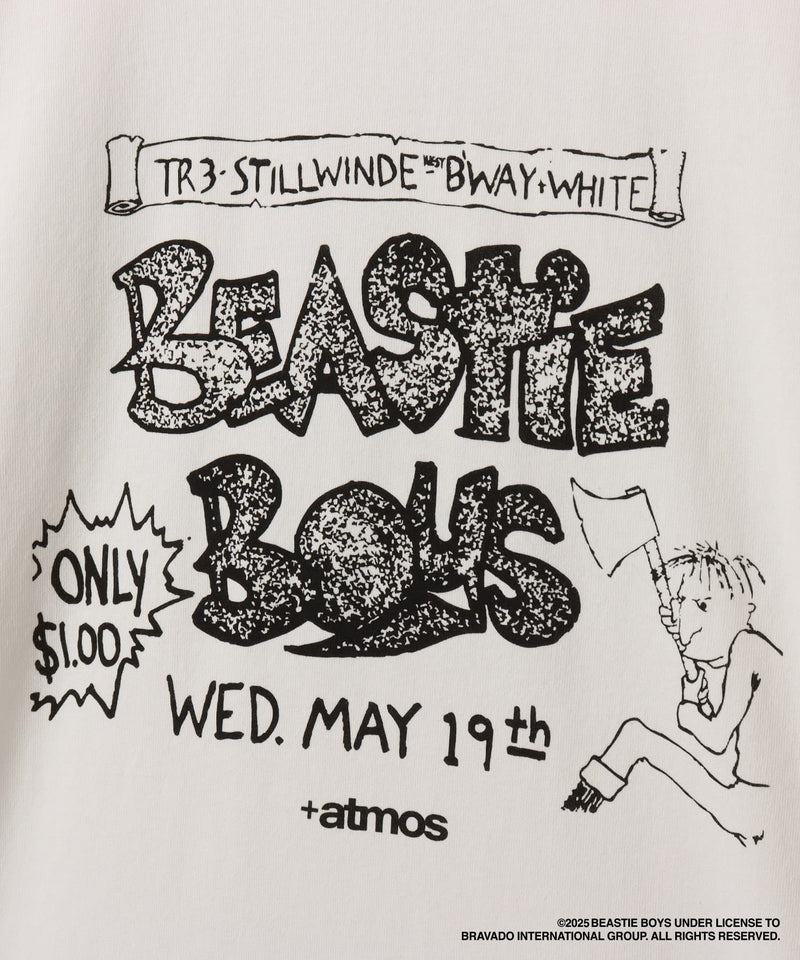 atmos x Beastie Boys T-shirt with early hardcore punk flyer graphic and colored body design.