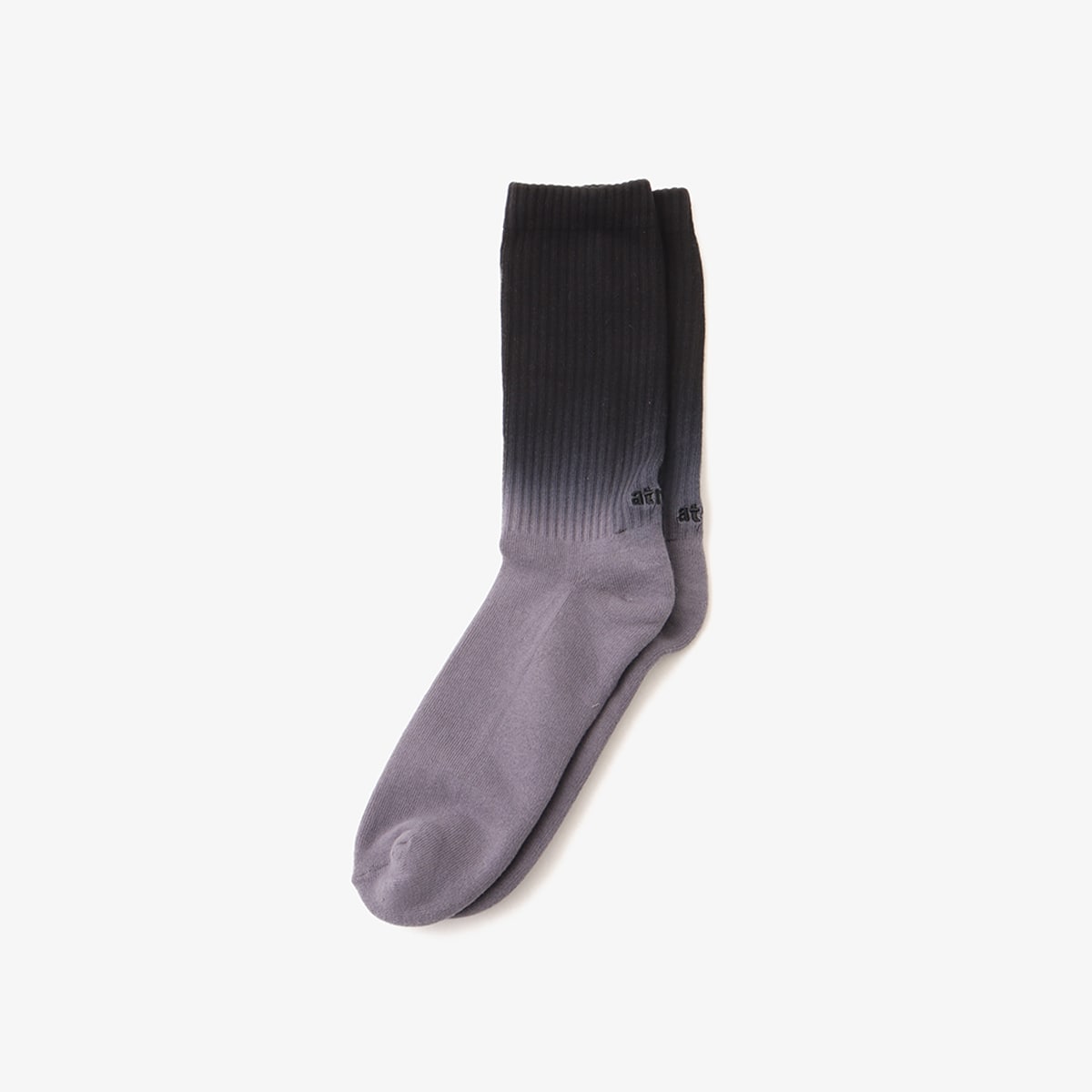 Hand-dyed gradient socks with atmos logo on heel and cushioned sole design.