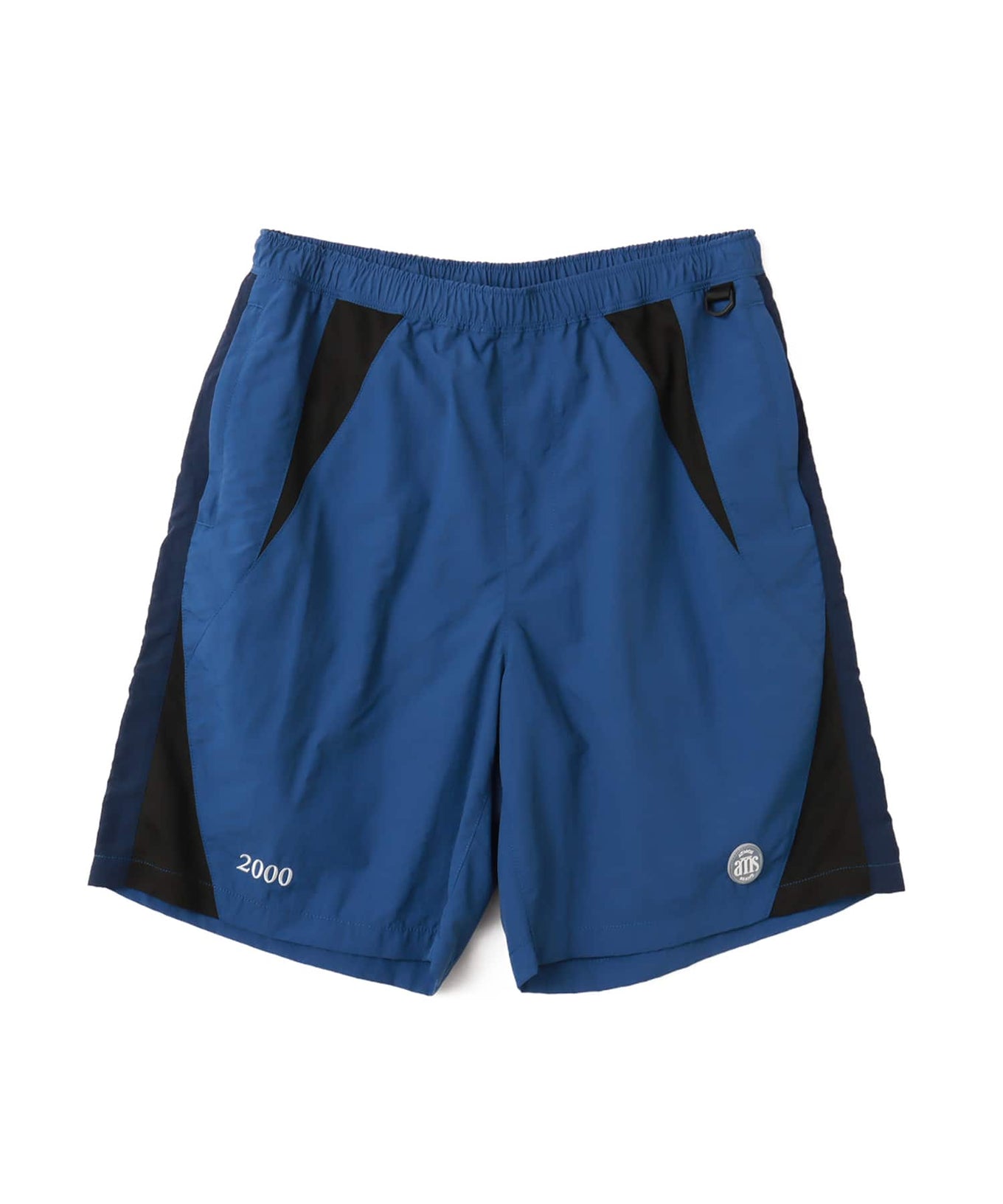 Wide-fit color-blocked nylon shorts with knee-length design and breathable mesh panels