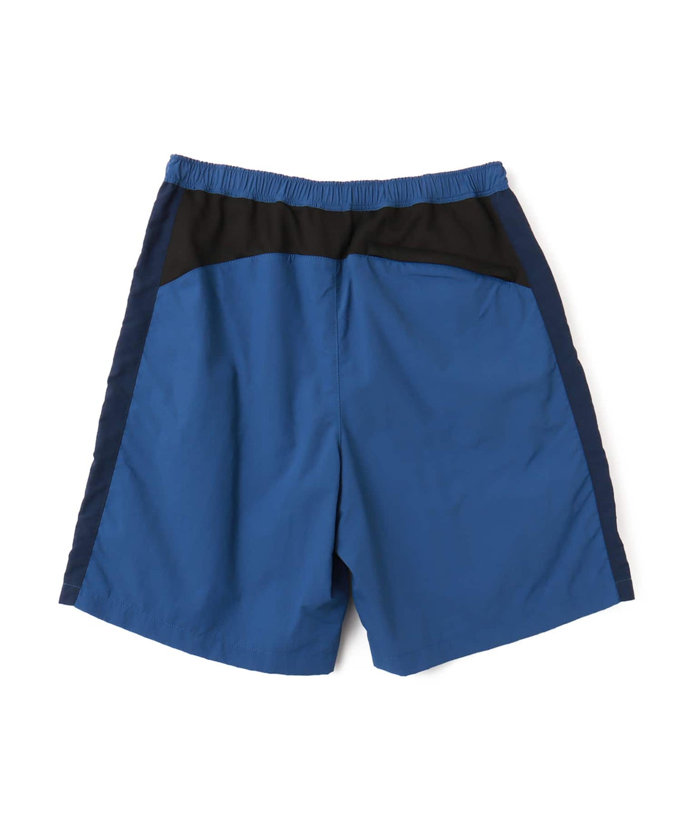 Wide-fit color-blocked nylon shorts with knee-length design and breathable mesh panels