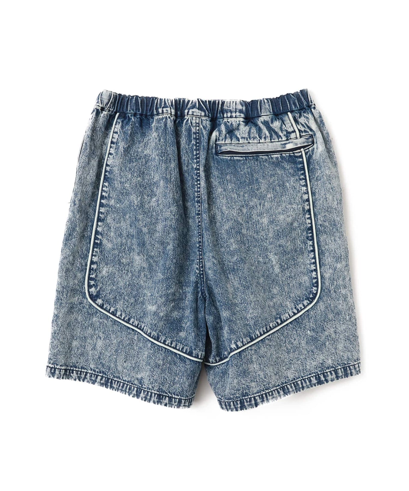 Vintage-washed linen-blend denim shorts in a relaxed fit, ideal for breathable and comfortable summer wear.