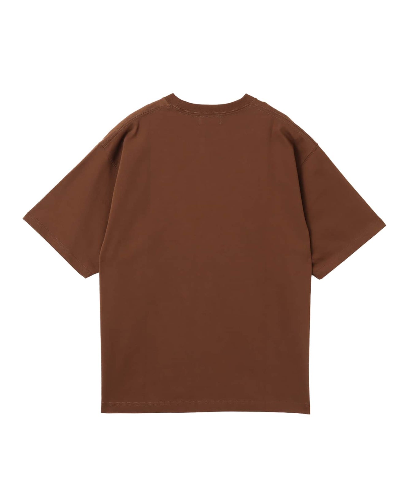 Model wearing a short-sleeved T-shirt with bold rubber-printed atmos logo on the front.