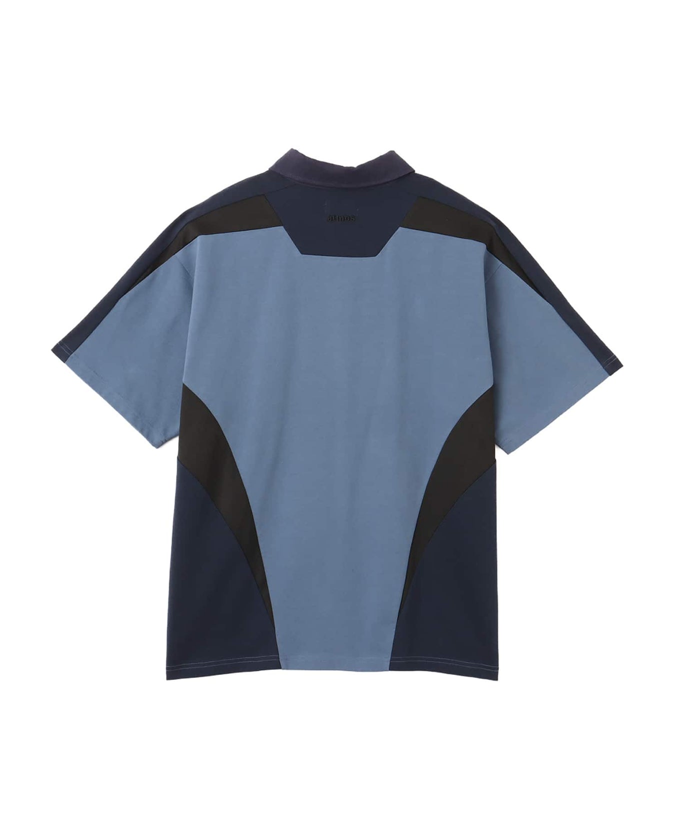 Color-block cotton rugby shirt with 3D embroidery on chest, styled in a relaxed fit