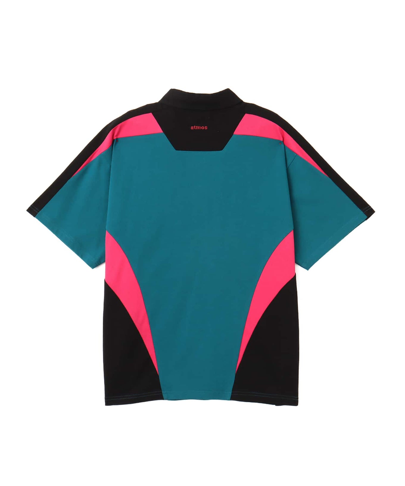 Color-block cotton rugby shirt with 3D embroidery on chest, styled in a relaxed fit