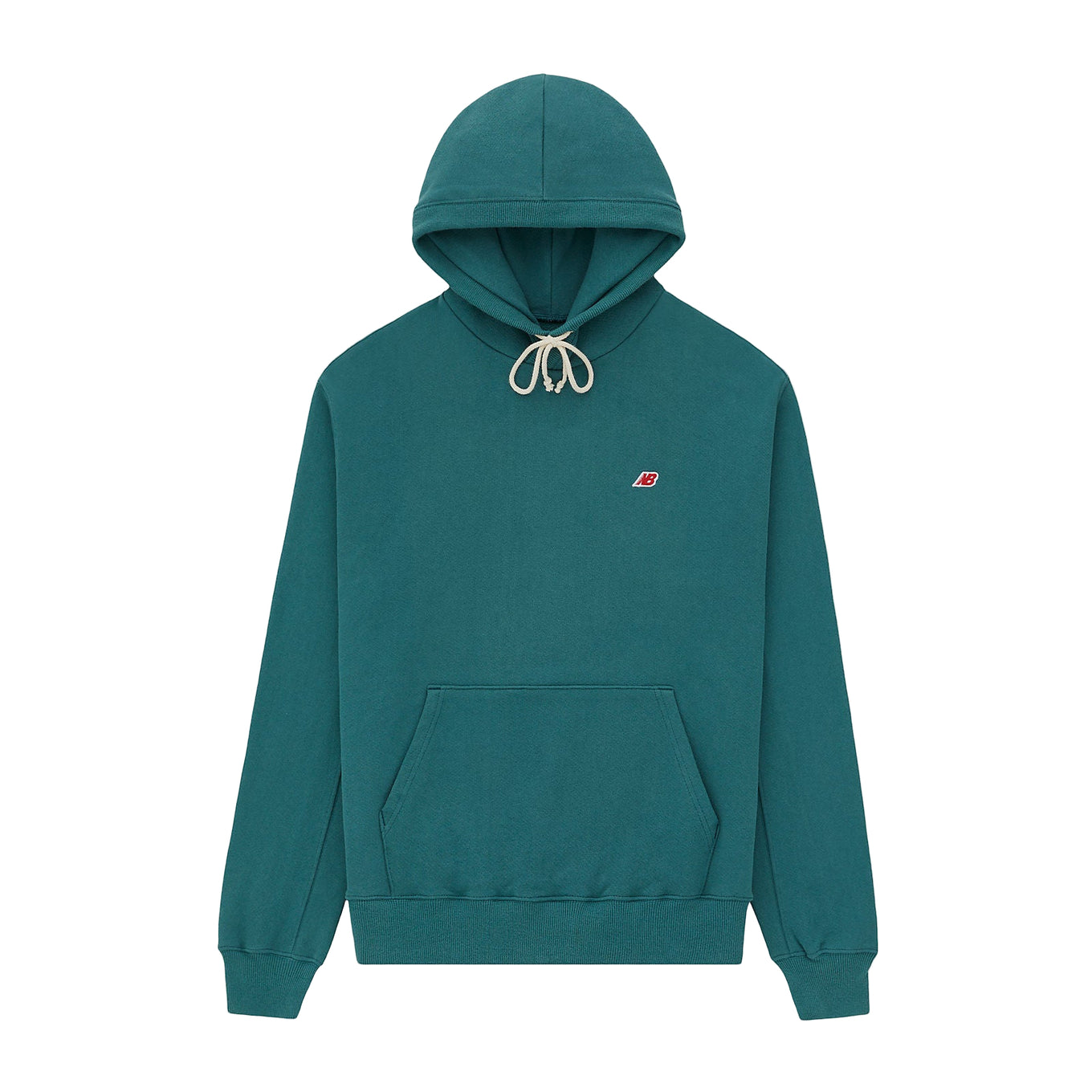 Made in USA Core Hoodie in soft French terry fabric, featuring a double-lined hood and embroidered patch logo, embodying premium quality and timeless sportswear design.