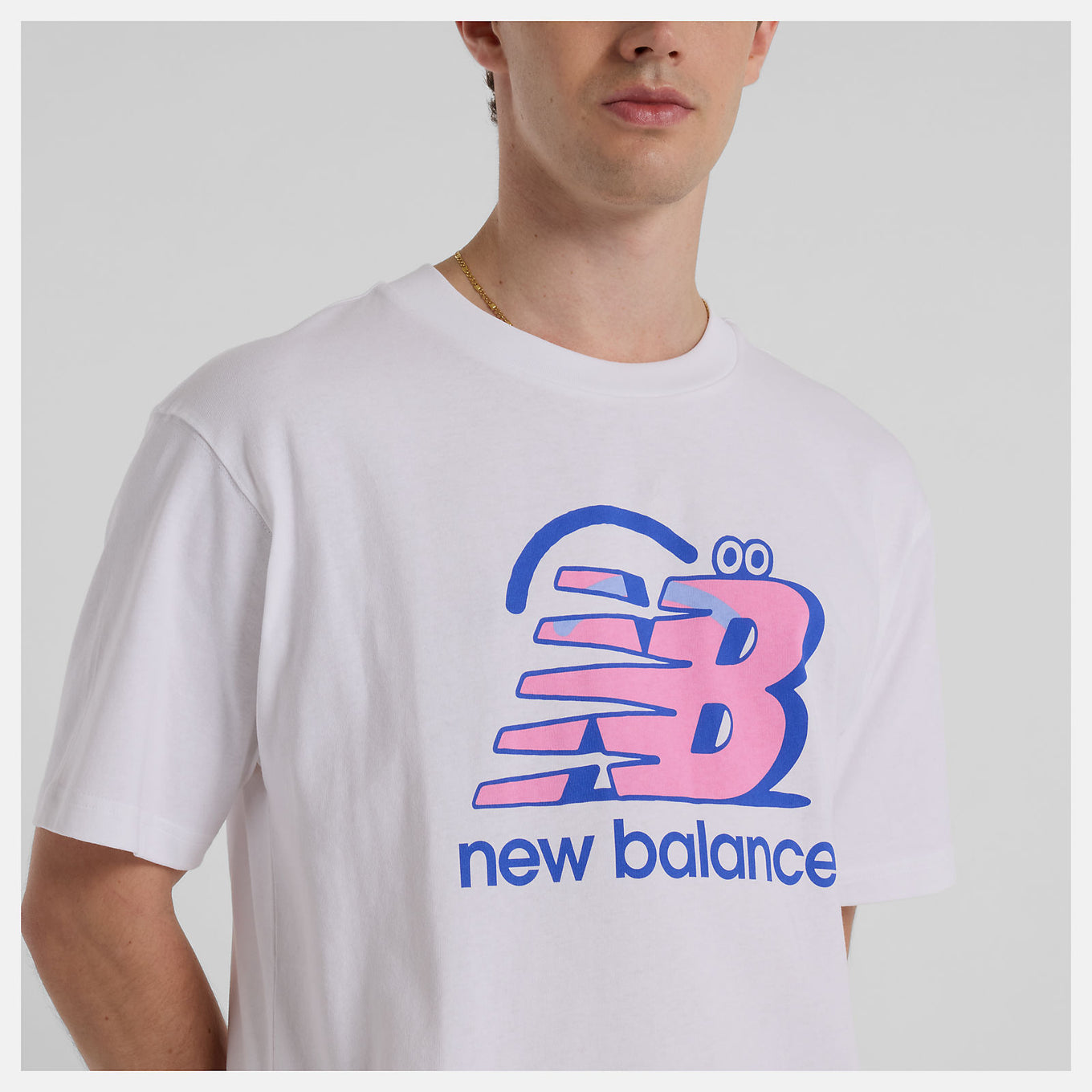 Face Oka x New Balance T-shirt featuring colorful Flying NB graphics on front and back