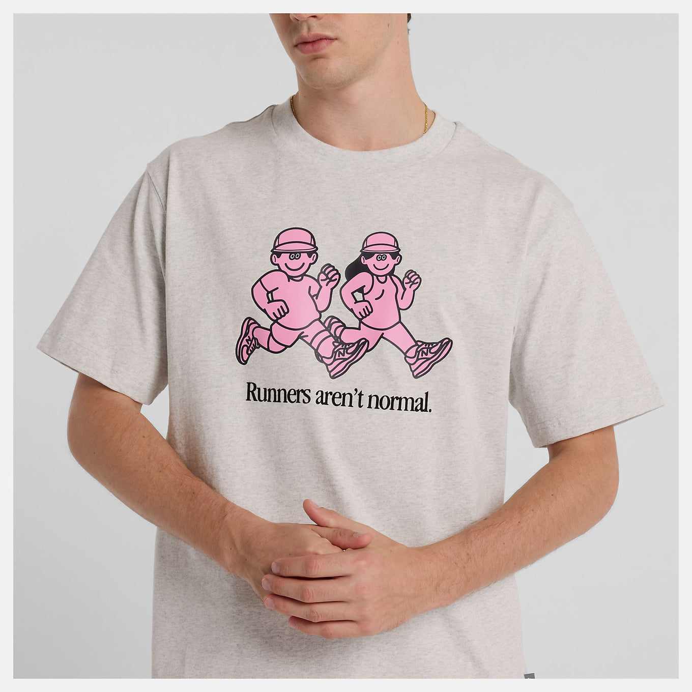 Face Oka x New Balance T-shirt featuring colorful Flying NB graphics on front and back