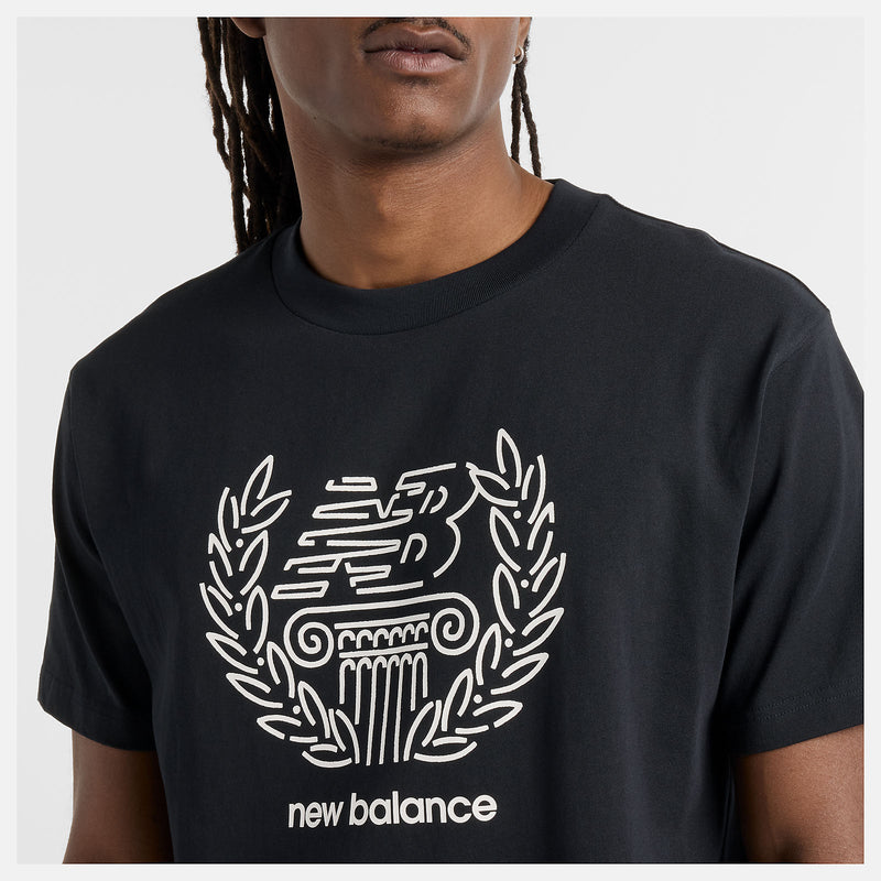 Debut x New Balance artist t-shirt with Greek architecture and basketball-inspired line drawings by Jorge Espinoza
