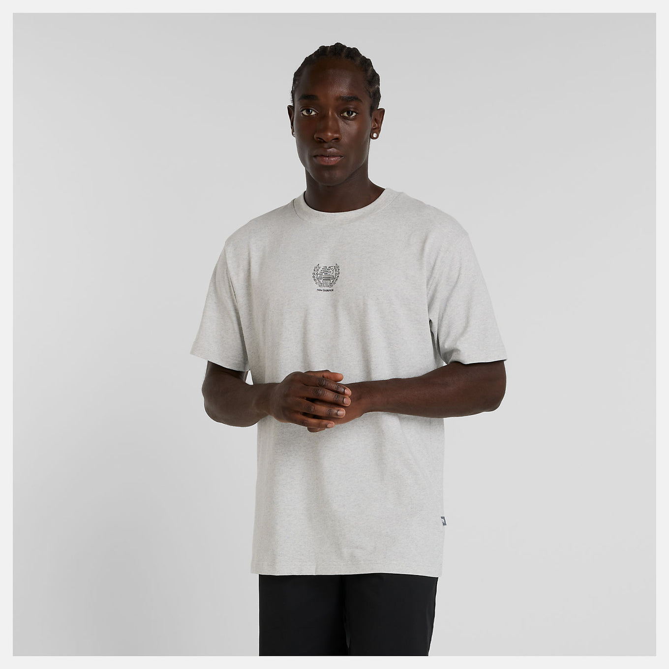 Debut x New Balance artist t-shirt with Greek architecture and basketball-inspired line drawings by Jorge Espinoza