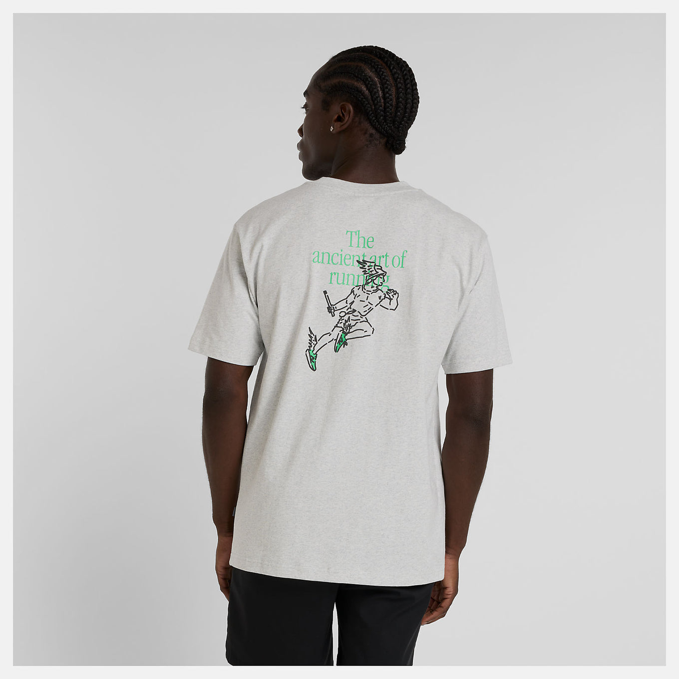 Debut x New Balance artist t-shirt with Greek architecture and basketball-inspired line drawings by Jorge Espinoza