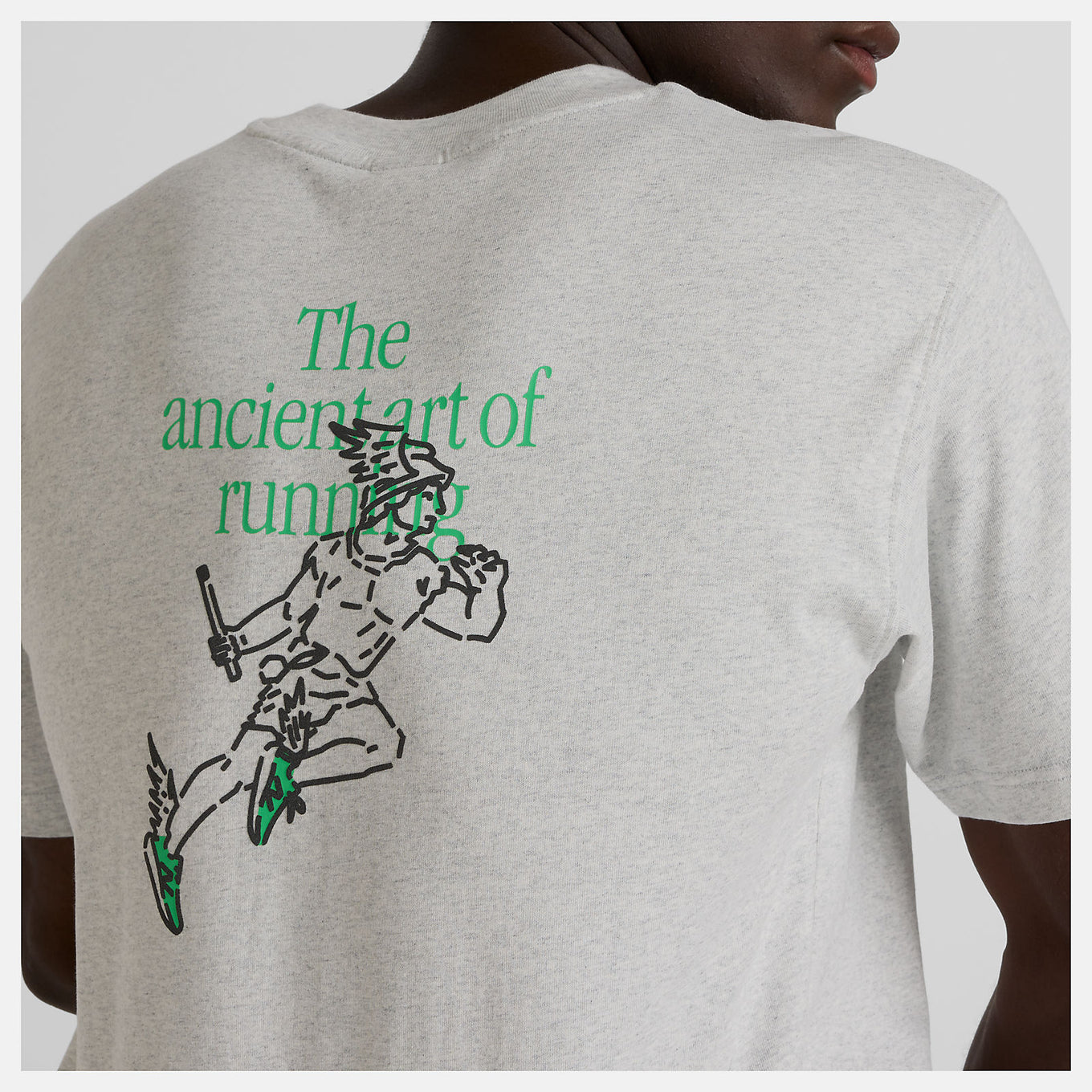 Debut x New Balance artist t-shirt with Greek architecture and basketball-inspired line drawings by Jorge Espinoza
