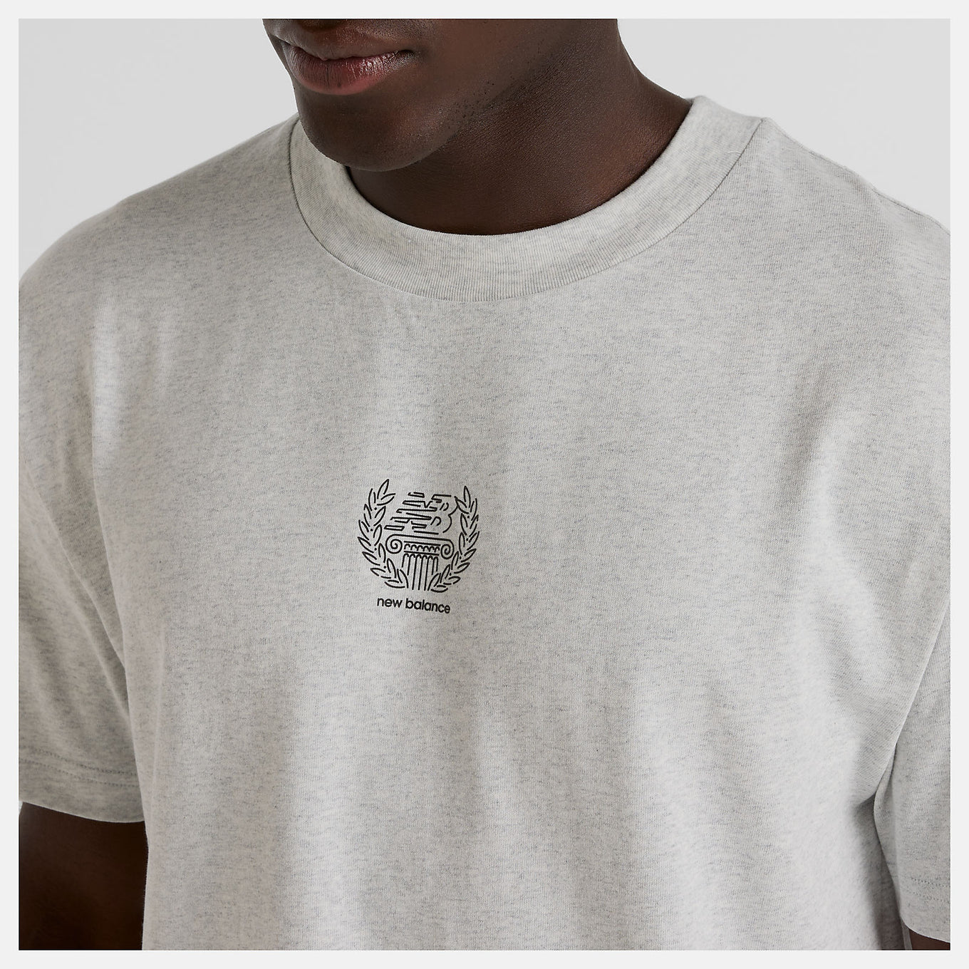 Debut x New Balance artist t-shirt with Greek architecture and basketball-inspired line drawings by Jorge Espinoza