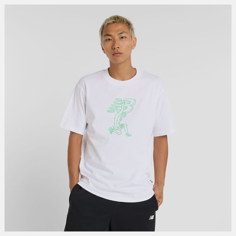 Debut x New Balance artist t-shirt with Greek architecture and basketball-inspired line drawings by Jorge Espinoza
