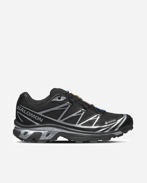 SALOMON XT-6 GTX Black/Black/Ftw Silver trail shoe with GORE-TEX membrane, SensiFit™ construction, OrthoLite® insole, and Mud Contagrip® outsole.