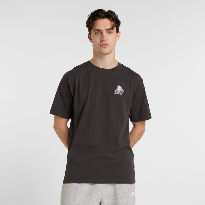 Face Oka x New Balance t-shirt featuring bold colors and playful graphic art by Tokyo-based illustrator