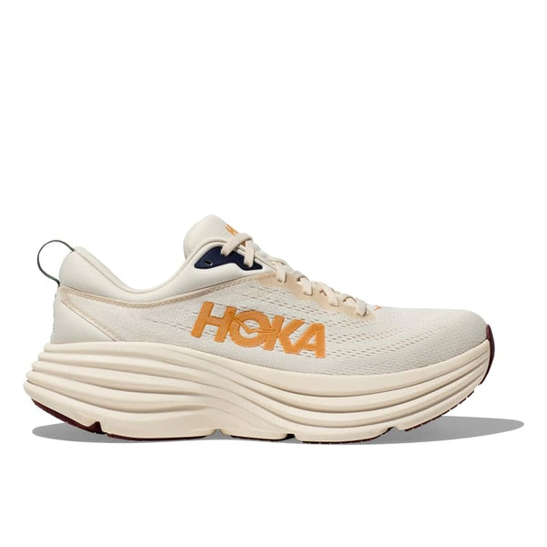 HOKA Bondi running shoes featuring soft foam, engineered mesh, and durable Durabrasion rubber outsole for a smooth and balanced ride.