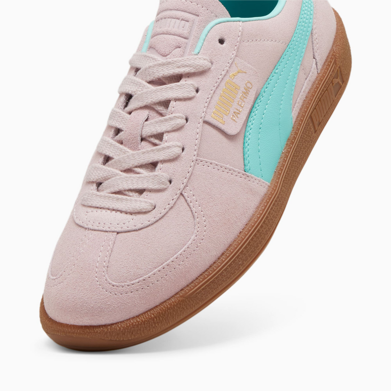 PUMA Palermo terrace shoe with suede base, leather formstrip, and foil-printed PUMA branding


