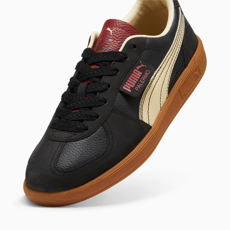 PUMA Palermo terrace shoe with suede base, leather formstrip, and foil-printed PUMA branding