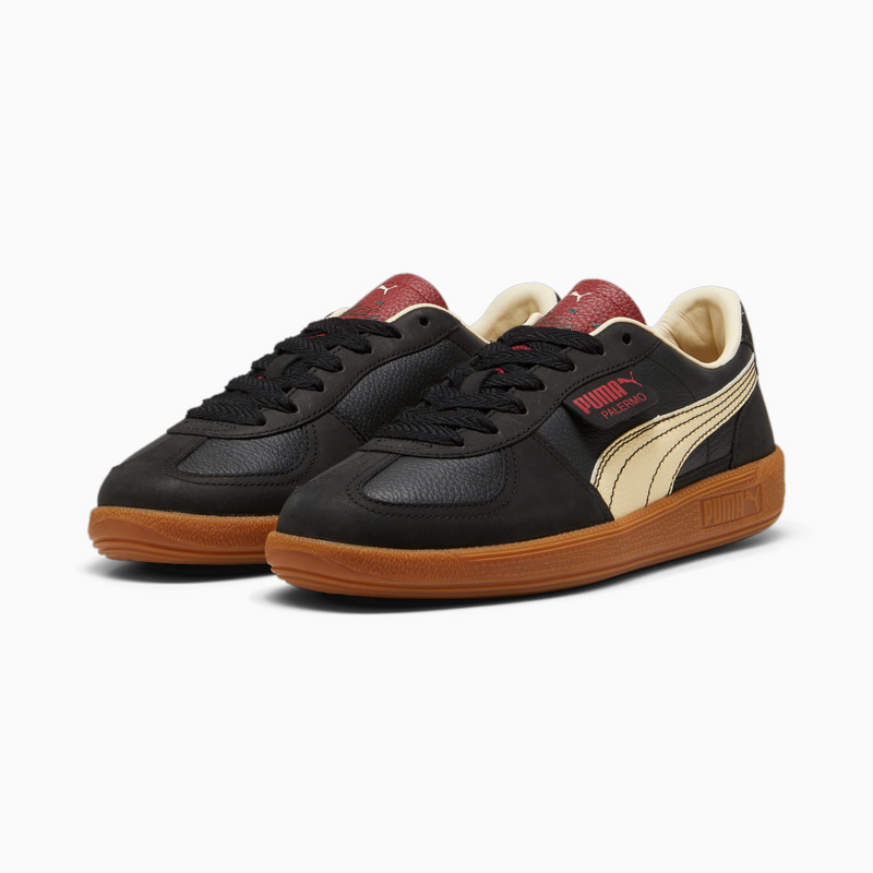 PUMA Palermo terrace shoe with suede base, leather formstrip, and foil-printed PUMA branding