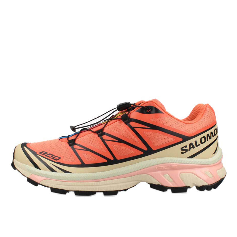 SALOMON XT-6 trail shoe with TPU and mesh construction, Quicklace® lacing system, SensiFit™ technology, EVA midsole, and rubber outsole.