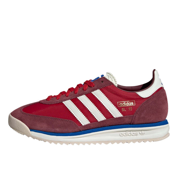 adidas SL 72 shoes with a sleek 1972 design, featuring an EVA midsole, textured rubber outsole, and suede overlays on a nylon upper.