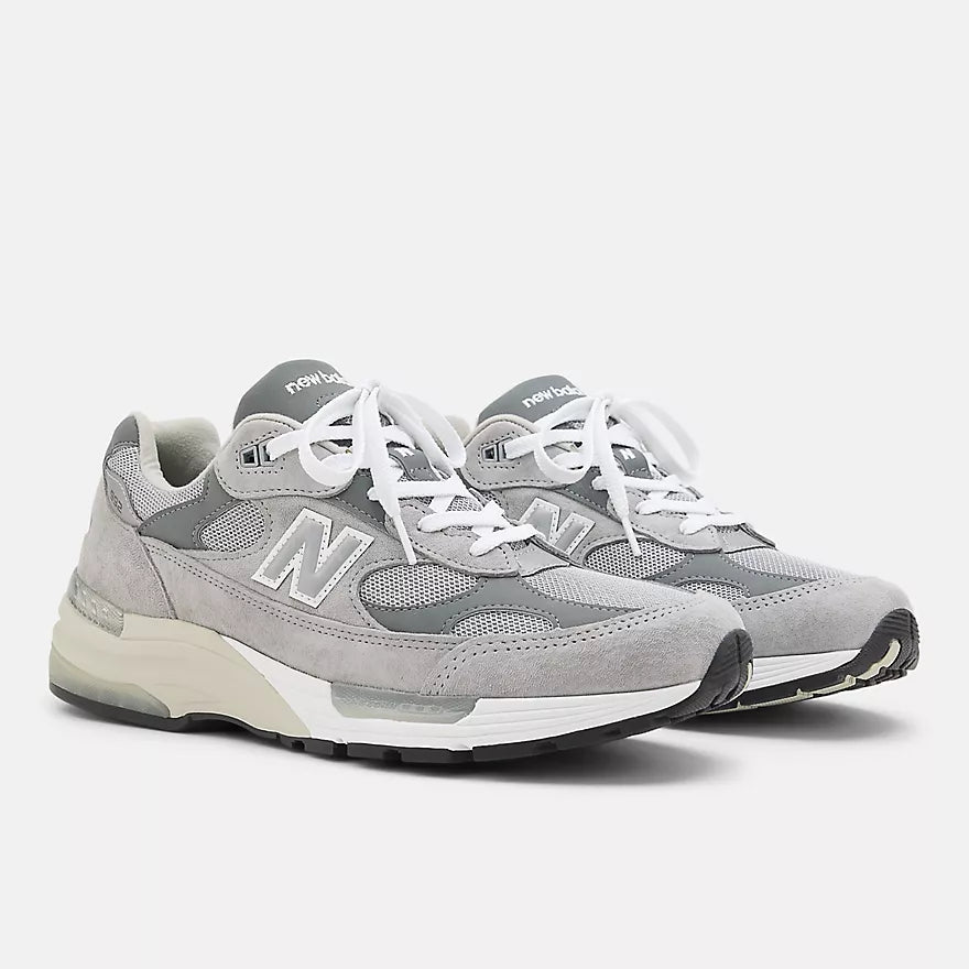 New Balance 992 MADE in USA in grey suede and mesh with ABZORB cushioning, part of the Core collection in timeless colorways.