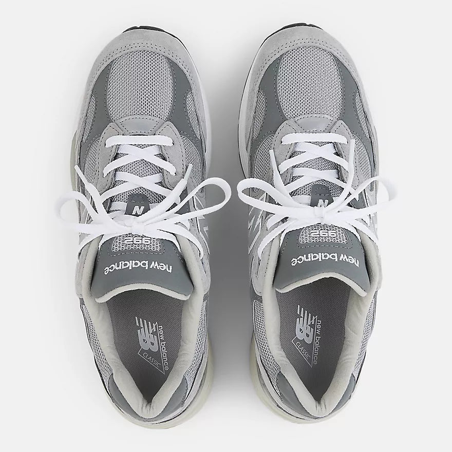 New Balance 992 MADE in USA in grey suede and mesh with ABZORB cushioning, part of the Core collection in timeless colorways.