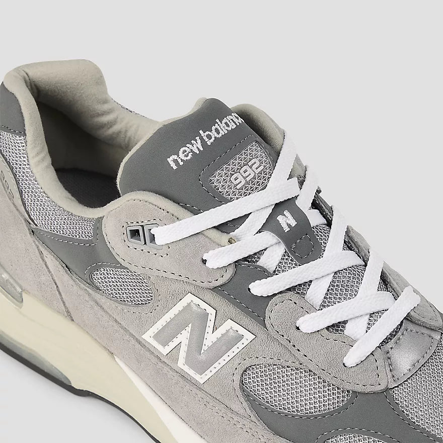 New Balance 992 MADE in USA in grey suede and mesh with ABZORB cushioning, part of the Core collection in timeless colorways.