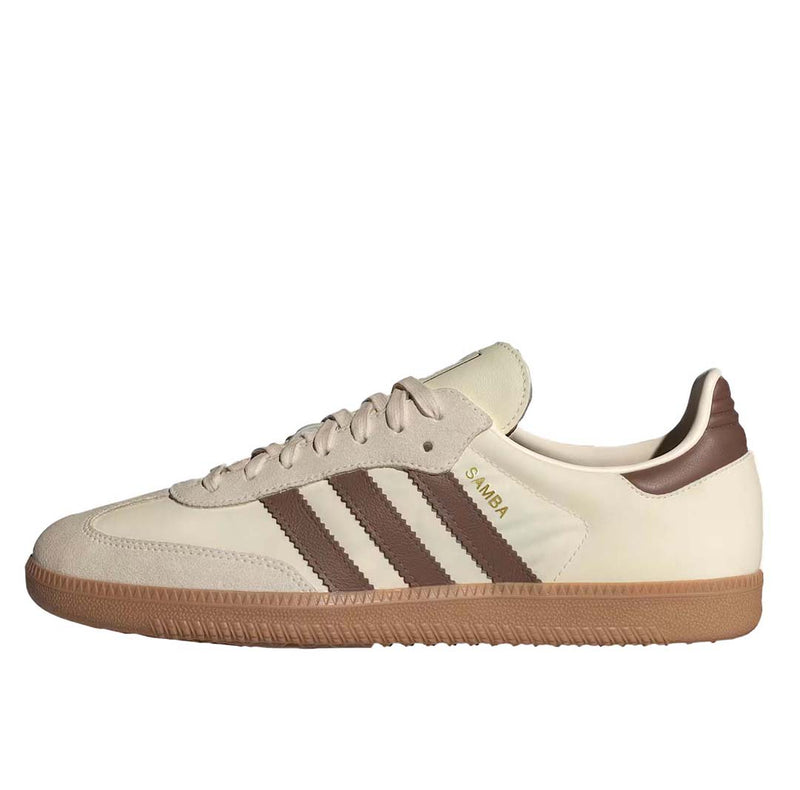 Adidas Samba OG shoes featuring a leather and suede upper, textile lining, and rubber outsole, blending classic design with modern comfort.
