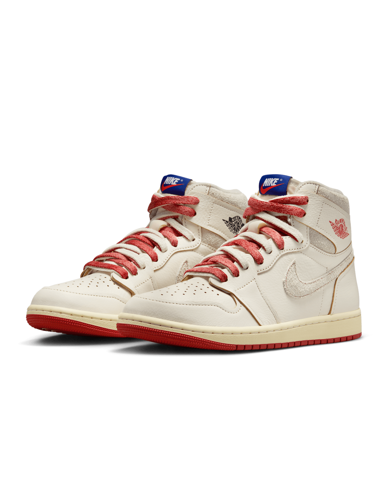 Air Jordan 1 "Rare Air" sneakers with suede Swooshes and Deep Royal Blue “NIKE AIR” label, honoring original AJ1 sample imperfections.