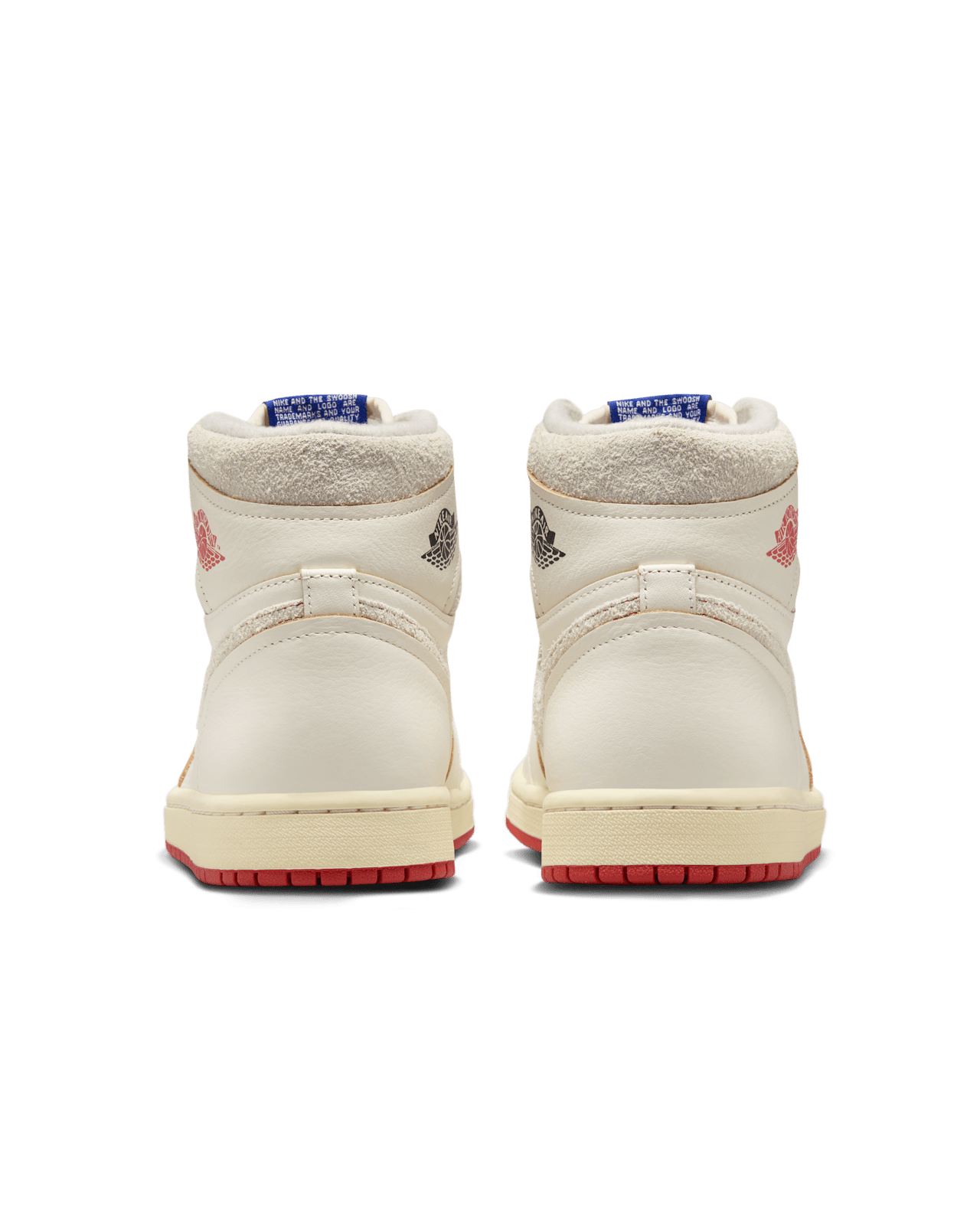 Air Jordan 1 "Rare Air" sneakers with suede Swooshes and Deep Royal Blue “NIKE AIR” label, honoring original AJ1 sample imperfections.