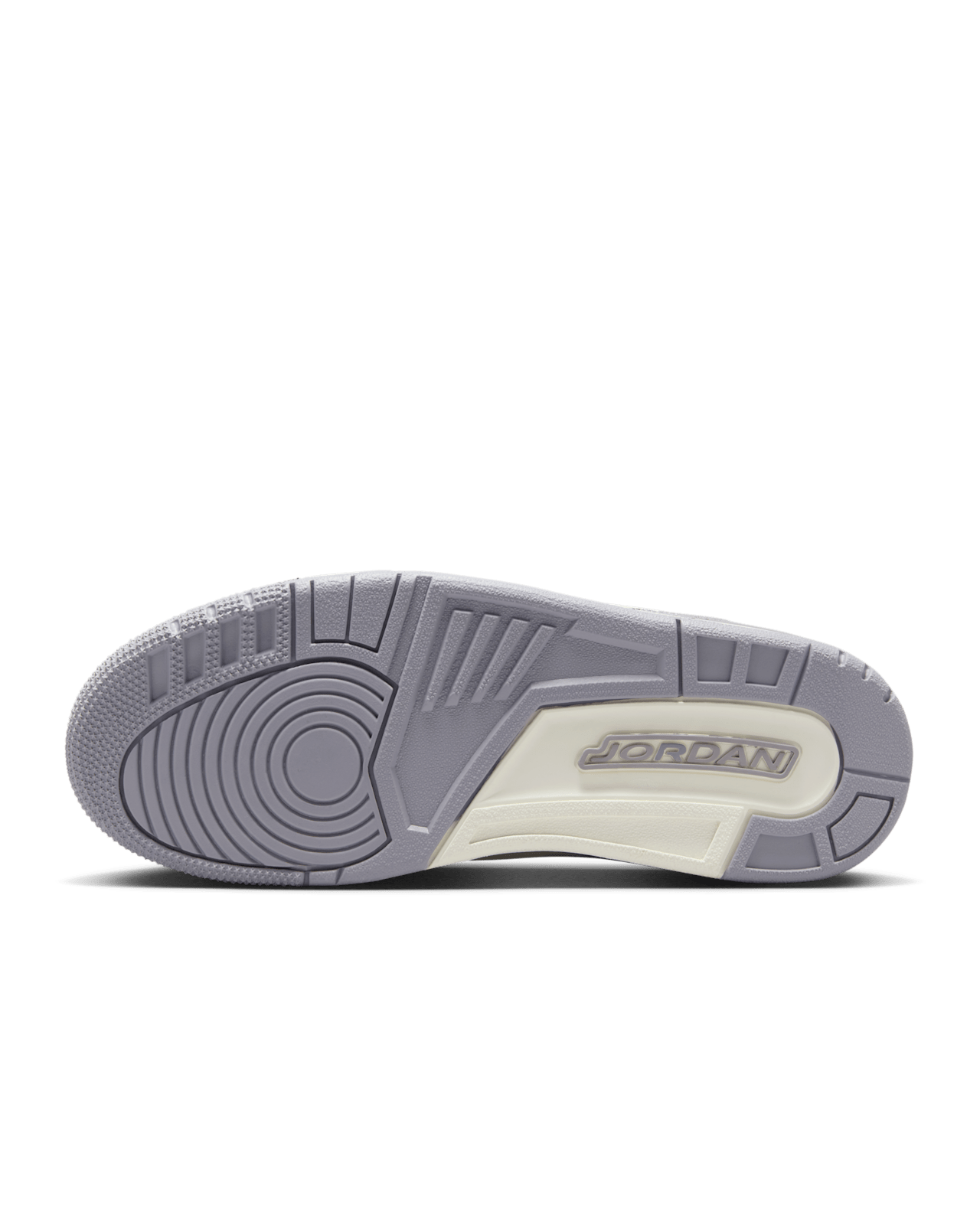 Air Jordan 3 sneakers in Sail with glossy elephant-print overlays and Metallic Silver midsole.