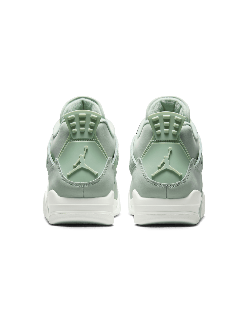 AJ4 'Abundance' sneakers in Seafoam and Sail colorway with Metallic Silver accents.