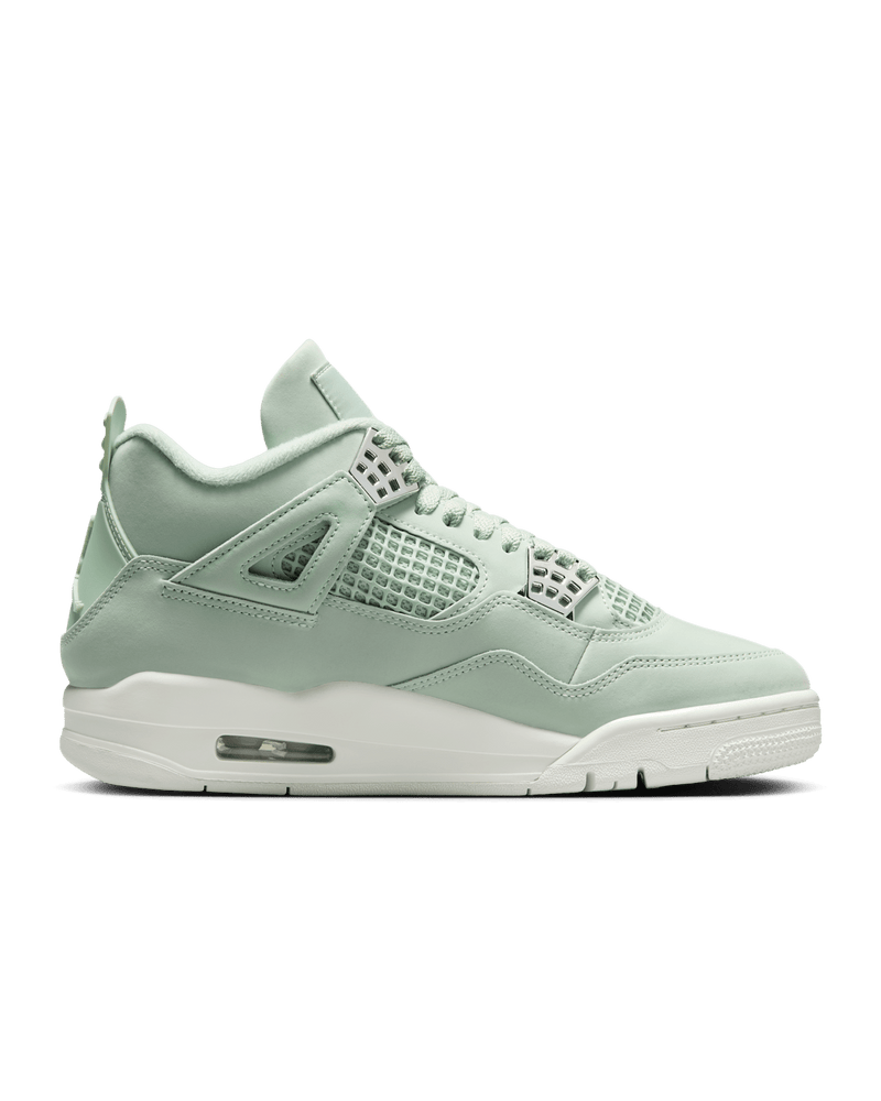 AJ4 'Abundance' sneakers in Seafoam and Sail colorway with Metallic Silver accents.