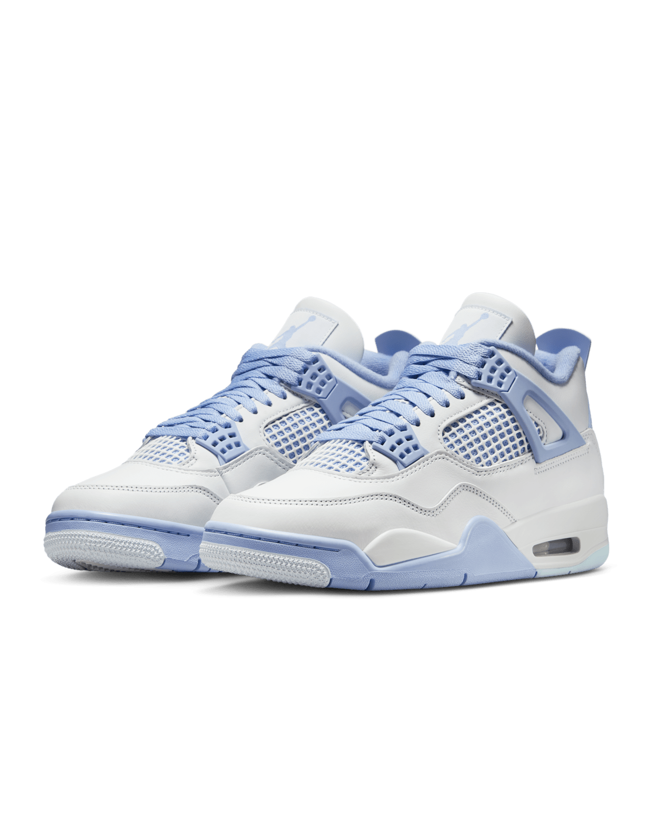 Air Jordan 4 in premium white leather with Aluminium accents and chenille flower detailing