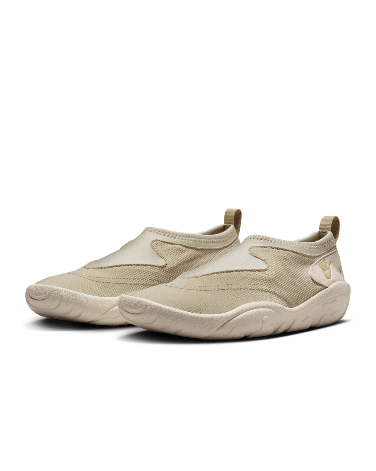 Aqua Turf sneakers in Desert Khaki and Light Orewood Brown with stretchy textile upper and full-length rubber outsole, designed for water-friendly traction.