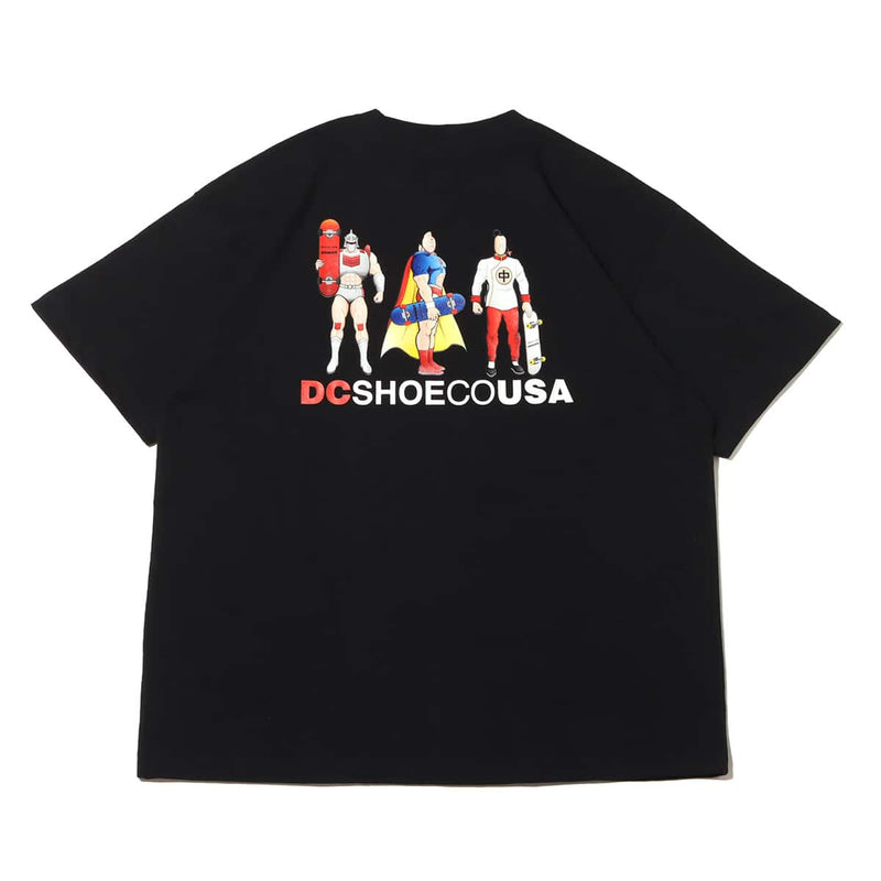 Collaboration T-shirt featuring specially drawn figures of Kinnikuman and atmos logos merged together