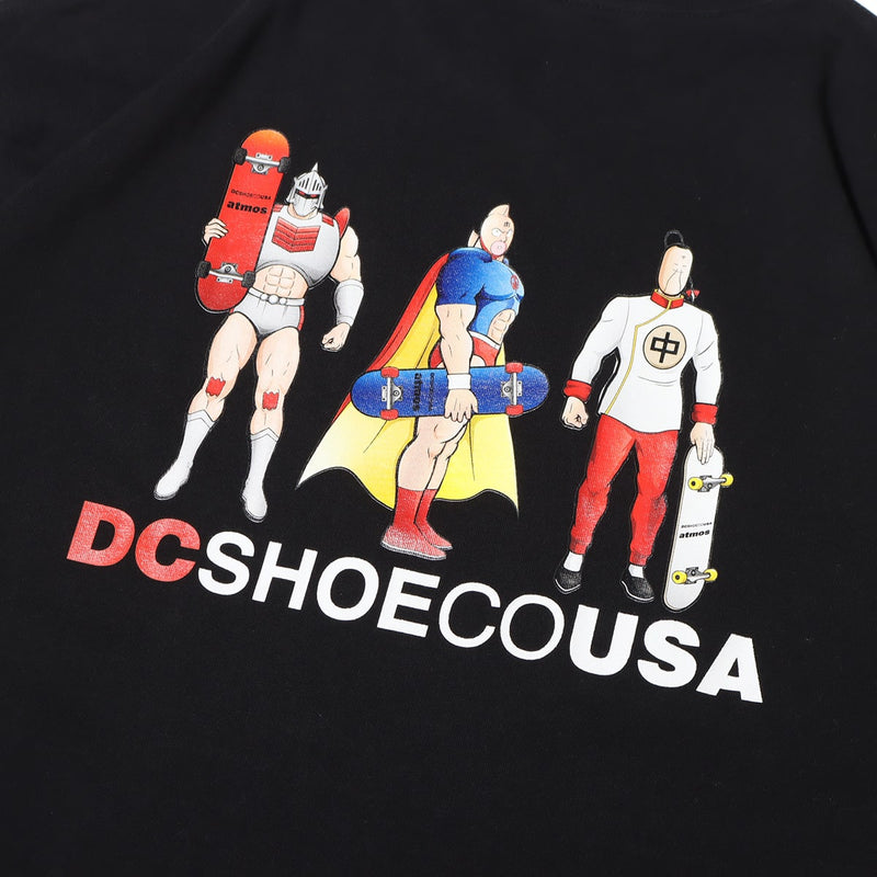 Collaboration T-shirt featuring specially drawn figures of Kinnikuman and atmos logos merged together